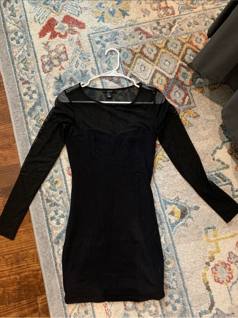 Forever 21 Black Long-Sleeve Sheer Bodycon Dress